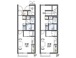 レオパレスフロラシオン 2階1Kの間取り