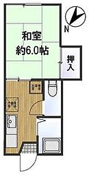 コーポ美好 2階1Kの間取り