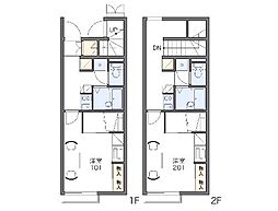 レオパレスルルド 2階1Kの間取り