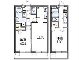 レオパレスベルファム 2階1Kの間取り