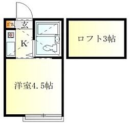 アーバンハイツ 2階1Kの間取り