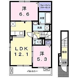 リメインII 2階2LDKの間取り