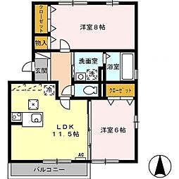 エルドラード清水 2LDKの間取図画像