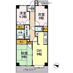 西武新宿線 久米川駅 徒歩19分の賃貸マンション 1階3DKの間取り