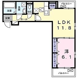 アルモニーメゾン 1階1LDKの間取り