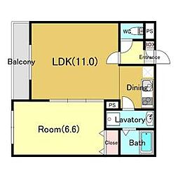 ジーメゾン千葉イースト 3階1LDKの間取り