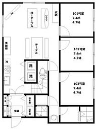 Sharelle大森II 1階ワンルームの間取り