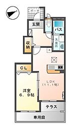 サンロワール　A 1階1LDKの間取り