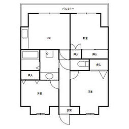 ロイヤルレジデンスA棟 3DKの間取図画像