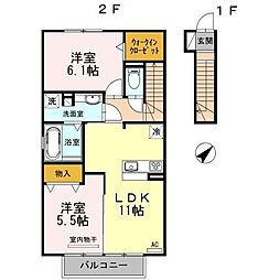 ヴィラ 宿跡 2階2LDKの間取り