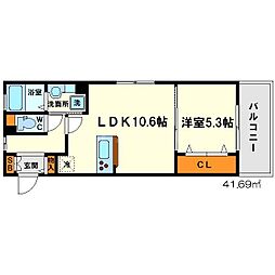 シャルムC棟 3階1LDKの間取り