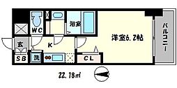 プレサンスタワー北浜 6階1Kの間取り