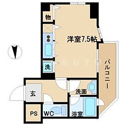 アクティコートクリスタル京橋 8階ワンルームの間取り