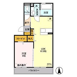 ルシール宝木 3階1LDKの間取り