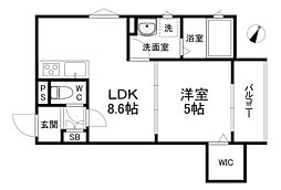 フォレストクリエオーレ上島町弐番館 2階1LDKの間取り