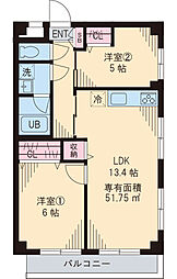 ベルメゾン 2階2LDKの間取り