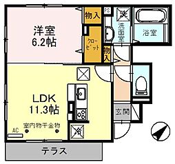 オルソ南鳩ヶ谷 1階1LDKの間取り