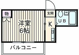 クリアコーポラス 2階1Kの間取り