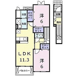 近鉄名古屋線 川越富洲原駅 徒歩19分の賃貸アパート 2階2LDKの間取り
