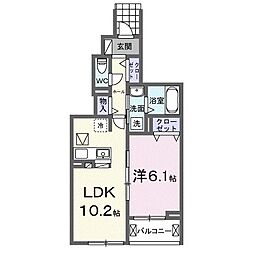 プラシードヒルズ3 1LDKの間取図画像