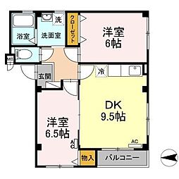 プリムヴェール 2DKの間取図画像