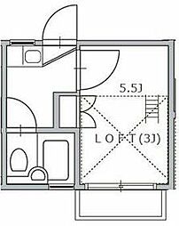 アムール笹塚 2階1Kの間取り