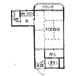 本田マンション2号棟 1Kの間取図画像