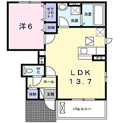 サルーテ 1LDKの間取図画像