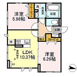 アレッサ 2階2LDKの間取り