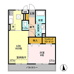 ハイグレードみずほ野　II 1階1LDKの間取り