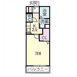 ガノスA・B・C 2階1Kの間取り