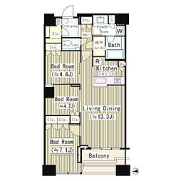 Ｔｏｍｉｈｉｓａ　Ｃｒｏｓｓ　コンフォー 51階3LDKの間取り