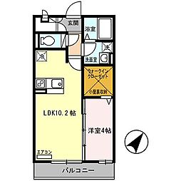 プレミール北信太 1LDKの間取図画像