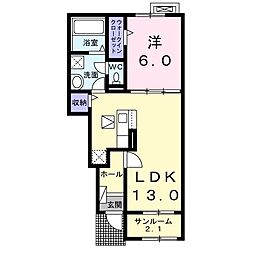 ベル・プリムローズ 1階1LDKの間取り