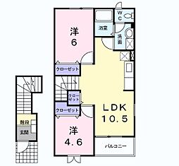 白蔵IIIＢ 2階2LDKの間取り
