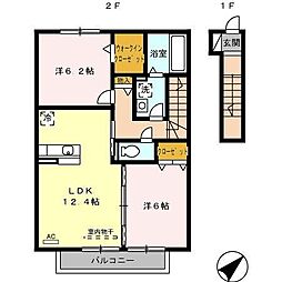 ハイツ　アムール　Ｂ 2階2LDKの間取り