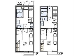 レオパレスハーヴェスト湖北 2階1Kの間取り