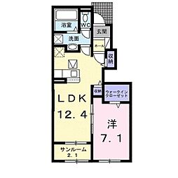 京王相模原線 橋本駅 バス25分 田名バスターミナル下車 徒歩20分の賃貸アパート 1階1LDKの間取り