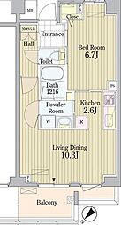JR総武線 東中野駅 徒歩10分の賃貸マンション 2階1LDKの間取り