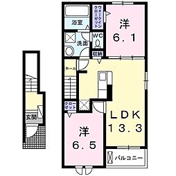 ライジングサンＢ 2階2LDKの間取り