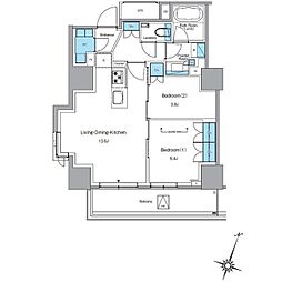 ルフォンプログレ渋谷ヒルトップ 16階2LDKの間取り