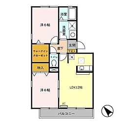 オークヴィレッジ弍番館 2LDKの間取図画像