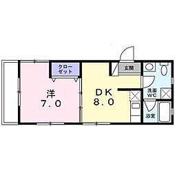 西武新宿線 中井駅 徒歩1分の賃貸アパート 2階1DKの間取り
