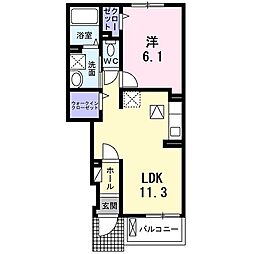 クレインコート 1階1LDKの間取り