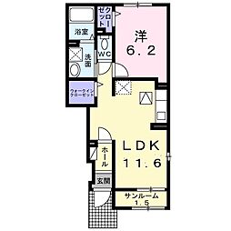 ウィンローゼ 1階1LDKの間取り