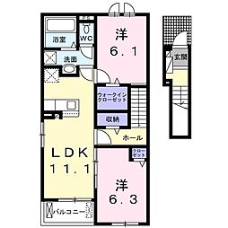 名鉄尾西線 玉ノ井駅 徒歩23分の賃貸アパート 2階2LDKの間取り