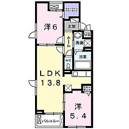 近鉄京都線 大久保駅 徒歩34分の賃貸アパート 3階2LDKの間取り