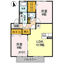 ＭＡＥＤＥ　ＴＯＷＮ　Ｂ棟 2階2LDKの間取り