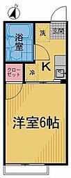 プラム府中 2階1Kの間取り