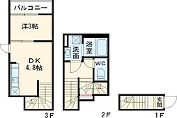 ミハス三軒茶屋4 1DKの間取図画像